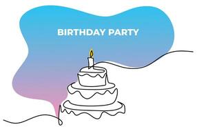 One continuous single line of birthday party on white background. vector