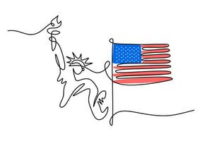 One continuous single line of patriot day with liberty american flag vector