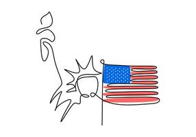 One continuous single line of patriot day with liberty american flag vector