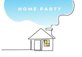 One continuous single line of home party isolated on white background. vector