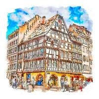 Strasbourg France Watercolor sketch hand drawn illustration vector