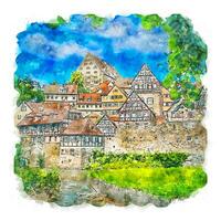 Schwabisch Hall Germany Watercolor sketch hand drawn illustration vector