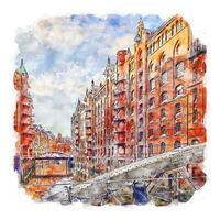 Hamburg Germany Watercolor sketch hand drawn illustration vector