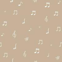 Music background with notes and symbols, white, seamless pattern vector