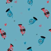 Abstract singing mic seamless pattern with trumpet, pattern Musical instruments . Hand drawn background. Great for textiles, wrapping paper, wallpapers. vector