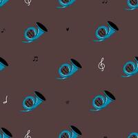 Abstract singing seamless pattern with music notes trumpet. vector illustration. Musical instruments . Hand drawn background. Great for textiles, wrapping paper, wallpapers.