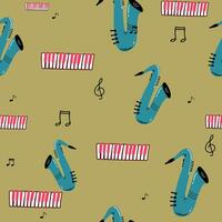 Abstract singing mic seamless pattern with music notes vector