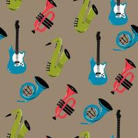 patrón de música vectorial de patrones sin fisuras con instrumentos musicales. fondo dibujado a mano. ideal para textiles, papel de envolver, papeles pintados. vector