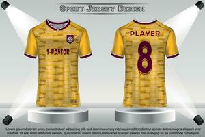 Soccer jersey mockup football jersey design on the podium sublimation sport t shirt design collection for racing, cycling, gaming, motocross vector