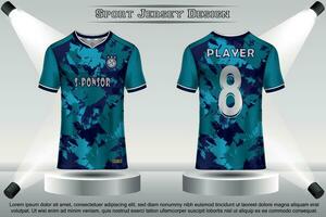 Soccer jersey mockup football jersey design on the podium sublimation sport t shirt design collection for racing, cycling, gaming, motocross vector