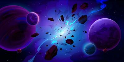 Outer space with alien planets and explosion vector