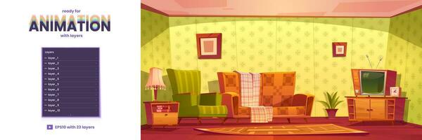 fondo de paralaje habitación antigua con muebles retro vector