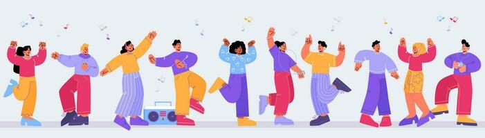 Disco party with happy people dance to music vector