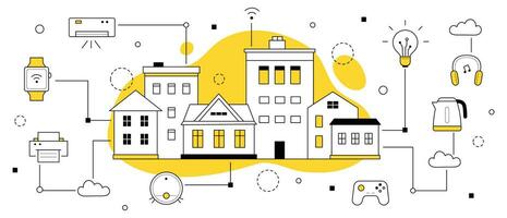 concepto de doodle de sistema iot de tecnología de hogar inteligente vector