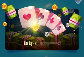 banner de casino con cartas de póquer y dinero vector