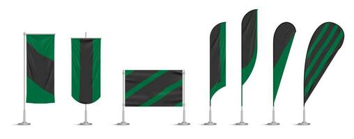 Green and black vinyl flags and banners on pole vector