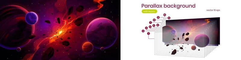 Parallax background planets in outer space, stars vector