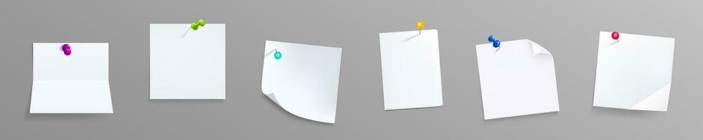 notas de papel con alfileres, pegatinas blancas o bloc de notas vector