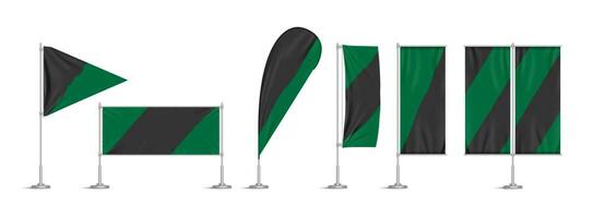 Green and black vinyl flags and banners on pole vector