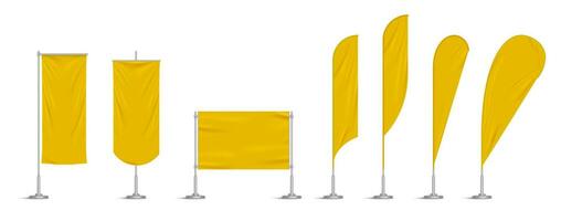 Yellow vinyl flags and set banners on pole vector