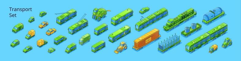 Set transport, isometric cars transportation modes vector