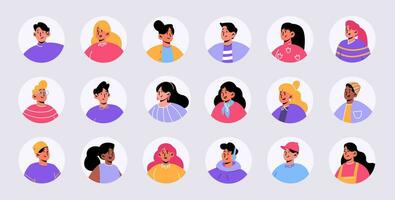 Set people avatars male or female characters faces vector