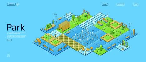 City park, recreational eco area isometric landing vector