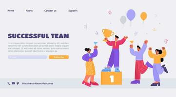 Successful team landing page, success celebration vector