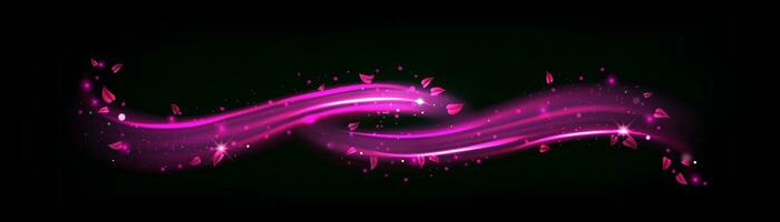 Purple light wave with sparks and leaves, glow vector