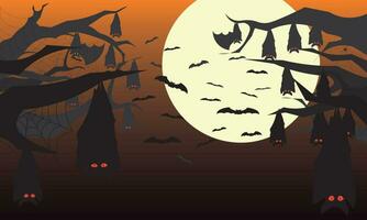 Halloween Background with bat, branch and sky vector