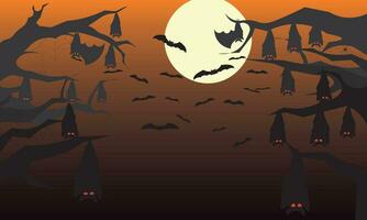 Halloween Background with bat, branch and sky vector