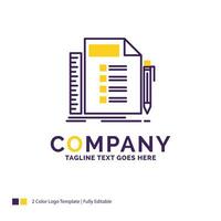 Company Name Logo Design For Business. list. plan. planning. task. Purple and yellow Brand Name Design with place for Tagline. Creative Logo template for Small and Large Business. vector