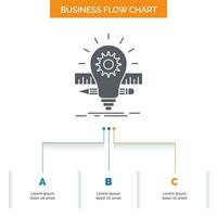 Development. idea. bulb. pencil. scale Business Flow Chart Design with 3 Steps. Glyph Icon For Presentation Background Template Place for text. vector
