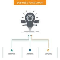 Development. idea. bulb. pencil. scale Business Flow Chart Design with 3 Steps. Glyph Icon For Presentation Background Template Place for text. vector