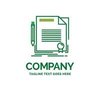 agreement. contract. deal. document. paper Flat Business Logo template. Creative Green Brand Name Design. vector