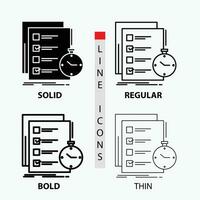todo. task. list. check. time Icon in Thin. Regular. Bold Line and Glyph Style. Vector illustration