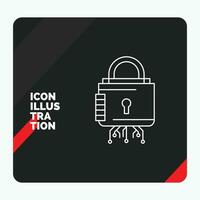 Red and Black Creative presentation Background for Security. cyber. lock. protection. secure Line Icon vector