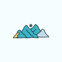 mountain. landscape. hill. nature. scene Flat Icon. green and Yellow sign and symbols for website and Mobile appliation. vector illustration