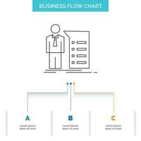 Business. explanation. graph. meeting. presentation Business Flow Chart Design with 3 Steps. Line Icon For Presentation Background Template Place for text vector