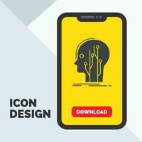 Data. head. human. knowledge. network Glyph Icon in Mobile for Download Page. Yellow Background vector