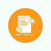 data. document. file. media. website White Glyph Icon in Circle. Vector Button illustration