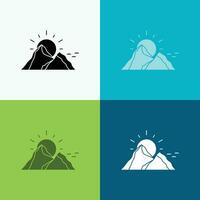 hill. landscape. nature. mountain. sun Icon Over Various Background. glyph style design. designed for web and app. Eps 10 vector illustration