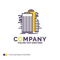 diseño del logotipo del nombre de la empresa para la construcción. tecnología. ciudad inteligente. conectado. Internet. diseño de marca púrpura y amarillo con lugar para eslogan. plantilla de logotipo creativo para pequeñas y grandes empresas. vector