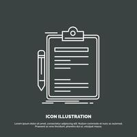 contrato. controlar. negocio. hecho. icono de tablero de clip. símbolo de vector de línea para ui y ux. sitio web o aplicación móvil