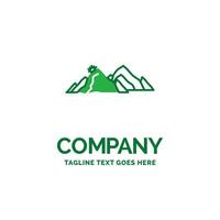 mountain. landscape. hill. nature. scene Flat Business Logo template. Creative Green Brand Name Design. vector