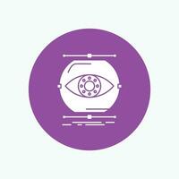 visualize. conception. monitoring. monitoring. vision White Glyph Icon in Circle. Vector Button illustration