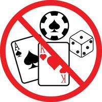 ningún signo de juego prohibido en el fondo blanco. símbolo prohibido del casino. estilo plano vector