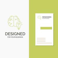 logotipo de empresa para la idea. negocio. cerebro. mente. bulbo. negocio verde vertical .plantilla de tarjeta de visita. ilustración de vector de fondo creativo