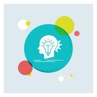 creative. creativity. head. idea. thinking White Glyph Icon colorful Circle Background vector