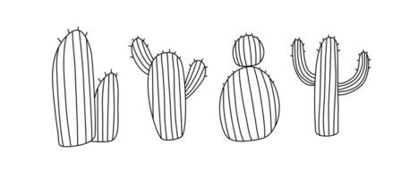 cactus doodle line design set vector